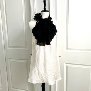 Bisou Bisou Ivory Black Ruffle Halter Top with Smocked Back Size Large